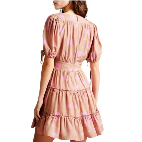 NWT Ted Baker London Stefina Pastel Brown/Pink Polka Dot Tiered Mini Dress 6 - Picture 2 of 16